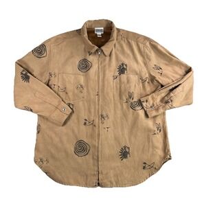 Chicos Design Top Womens 2 (L) Brown Full Zip Faux Suede Southwestern Tribal